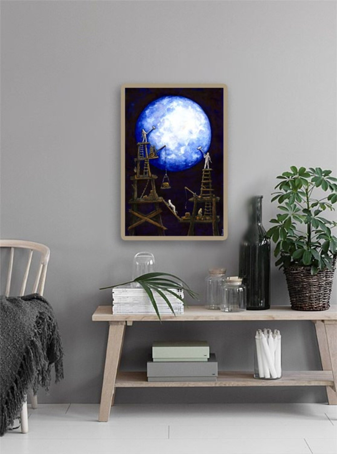 Blue Moon Art Print: Surreal Outer Space Wall Decor - Etsy