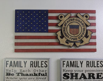US Coast Guard, USCG wood flag, sign, USCG American Flag, Engraved Wood Sign, Wooden Flag, Flag, Personalized Flag, Personalized Gift