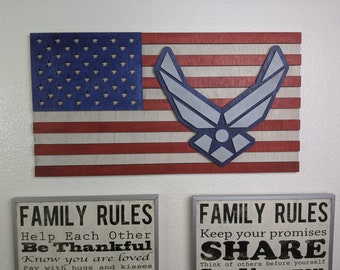 Air Force, USAF wood flag, sign, USAF American Flag, Engraved Wood, Wooden Flag, Flag, Personalized Flag, Personalized Gift
