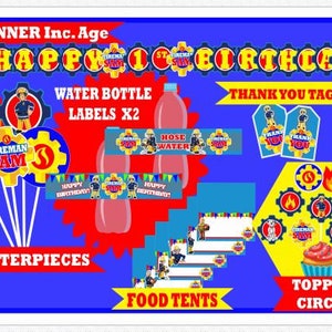 Fireman Sam Inspired Birthday Package, Fireman Sam Banner, Fireman Sam Decorations, Fireman Sam Party, *INSTANT DOWNLOAD* *PRINTABLE*