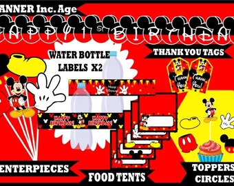 Mickey Mouse Inspired Birthday Package, Mickey Mouse Banner, Mickey Mouse Decorations, Mickey Mouse Party, *INSTANT DOWNLOAD* *PRINTABLE*