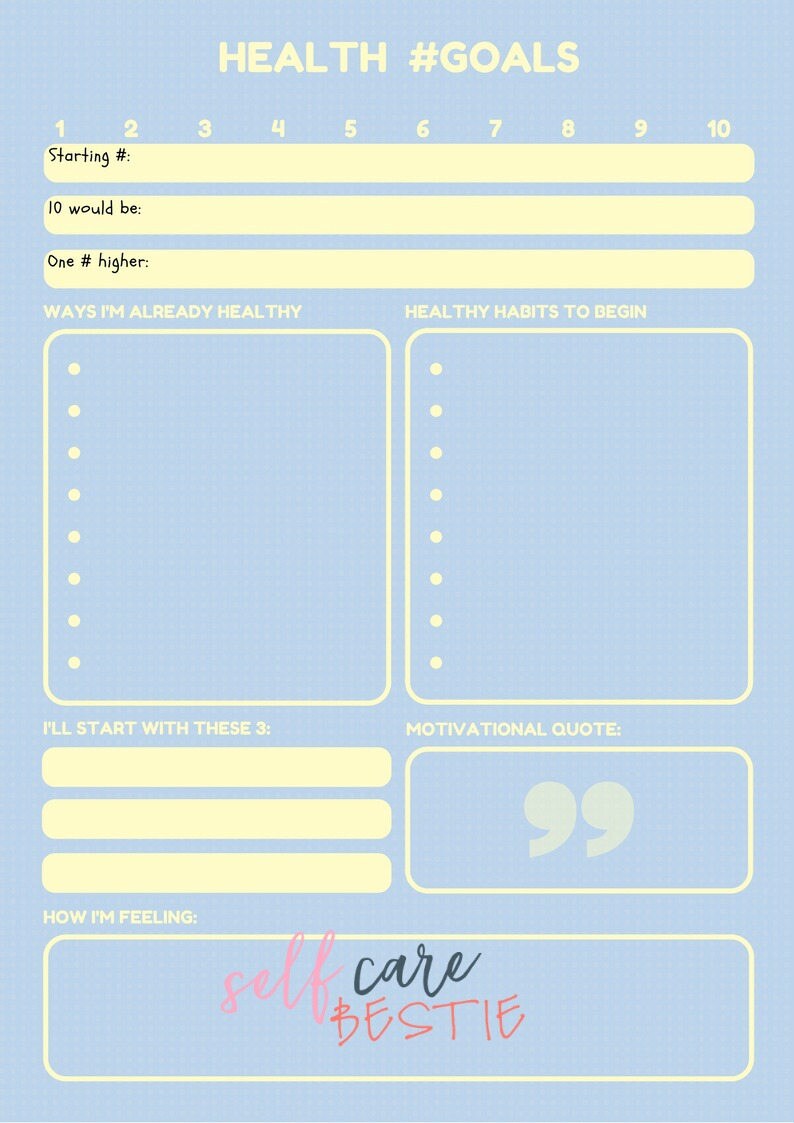 Health Goals Worksheet | Etsy