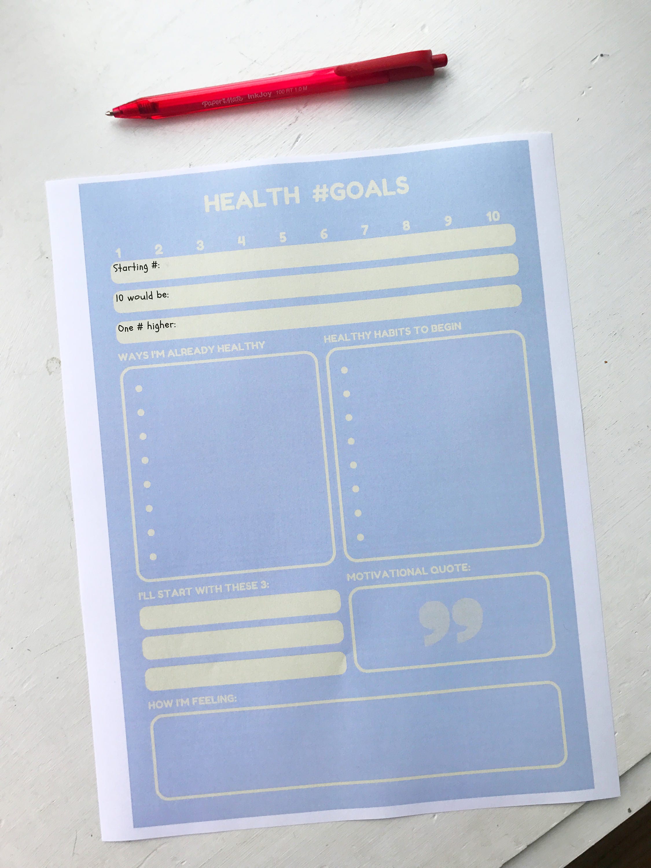 Health Goals Worksheet Etsy