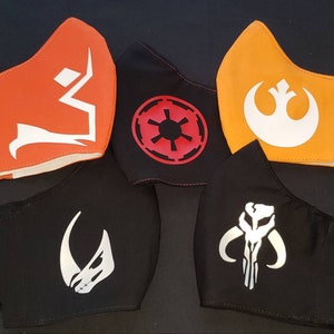 Various Star Wars Adult Face Masks. Ahsoka Sith Mandalorian Imperial Rebel Allience Galactic Empire Mythosaur Mudhorn