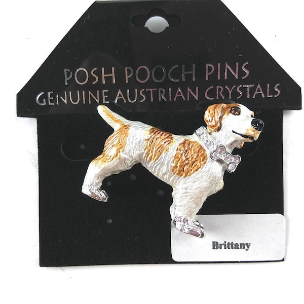 Posh Pooch Pins Lanren-Spencer Pin Brooch Brittany Dog Austrian Crystals