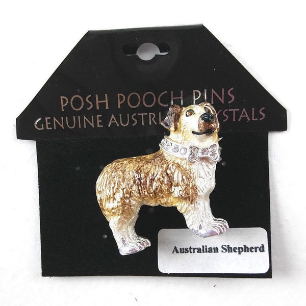 Posh Pooch Lanren-Spencer Pin Brooch Australian Shepherd Dog Austrian Crystals