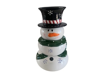 Personal Creations Snowman Cookie Jar 4 Pc Multi-Level Christmas 13” Tall