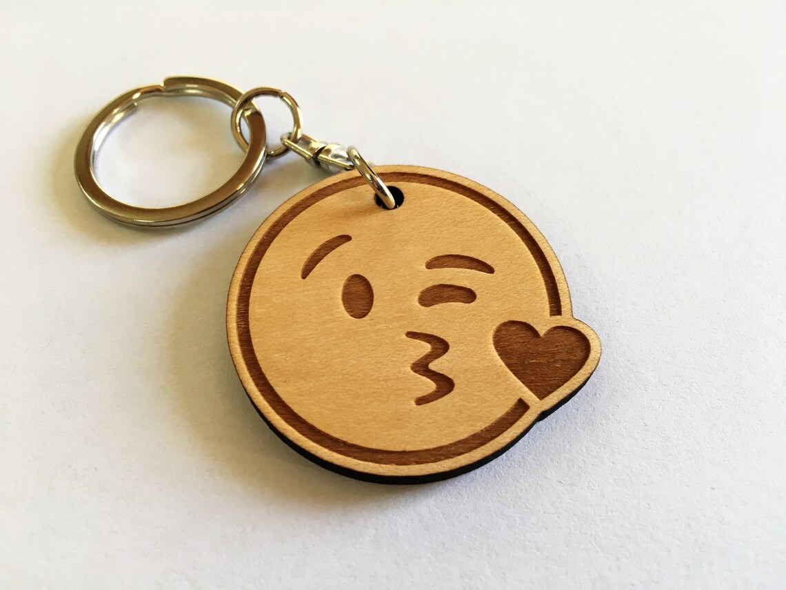 Keychain Emoji Kiss Wooden Keychain Laser Etsy
