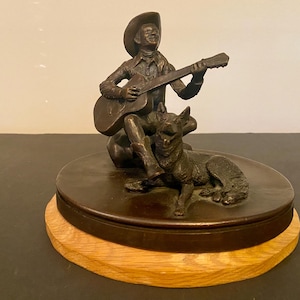 Rare Vintage Singing Roy Rogers and Bullet Bronze Sculpture I Paul Oestreicher Signed Bronze I Bronze Cowboy Statue I Limited Edition AP 3/4