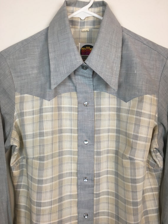 Vintage Miller Western Shirt Blue Gray, White and… - image 3