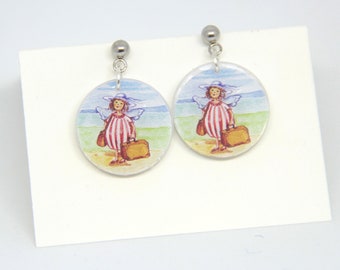 Love guardian angel small companion earrings round / oval hanging earrings or plug