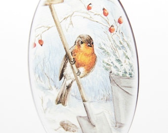 Acrylic glass window picture Christmas robins in the garden round or oval