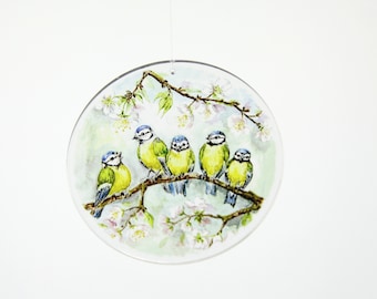 Acrylglas Fensterbild Vogel Meisen rund oder oval