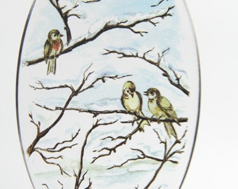 Acrylic glass window picture Christmas birds in winter round or oval