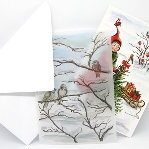 Doppelkarte Hagebuttenmädchen Weihnachtskind Wintervögel Weihnachtskarte