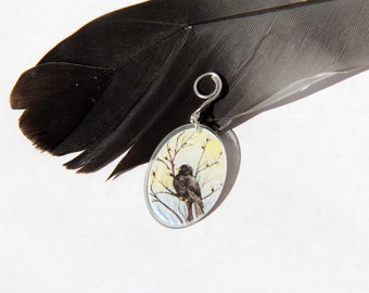 Lieb-Ich Amsel im Weidenkätzchenstrauch Vogel Anhänger für Kette runde/ovale Acrylglaskettenanhänger