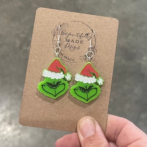Grinch Dangle Earrings/ Christmas Earrings/ Acrylic Earrings