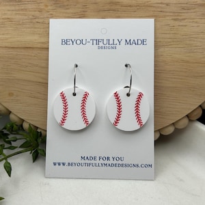 Baseball Earrings, Sports Earrings for Her, Baseball Mom Jewelry, Acrylic Baseball Dangles, Game Day Earrings, Baseball Gift