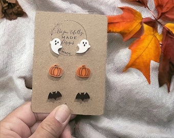 Cute Halloween Stud Earrings/Ghost Earrings/ Pumpkin Earrings/ Bat Earrings/ Fall Stud Earring/ Acrylic Earrings