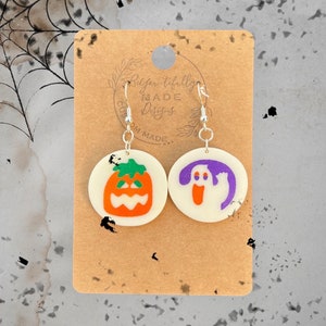 Whimsical Halloween sugar cookie earrings, boo bucket stuffers for adults, Pillsbury Halloween earrings dangle, cute Halloween gifts for