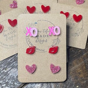 Cute Valentine Stud Earrings, XO Earrings, Lip Earrings, Heart Earrings, Love Earrings, Acrylic Earrings, gifts for basket, love gifts
