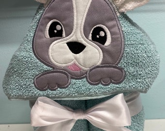 Embroidered Puppy Hooded Baby Towel, Ages 0-8