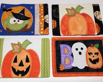 Quilted Halloween Mug Rug - Embroidered Fall Coaster