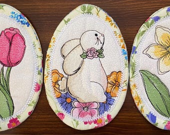 Embroidered Spring Mug Rug, Easter Coaster