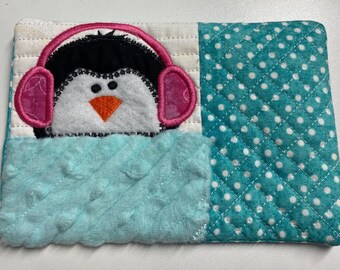 Penguin Quilted Mug Rug with Minky Blanket