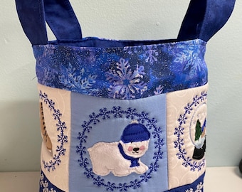 Embroidered Winter Basket, Holiday Decor