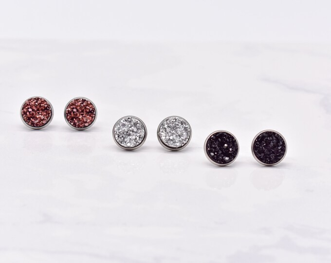 Bridesmaid Gift Metallic Mix Gift Set Druzy Earrings Faux Druzy Gift Set Druzy Stud Earrings Minimalist Druzy Earring Set