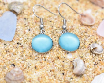 Seeglas Tropfen Ohrringe, blaues Seeglas, Pastell Seeglas, Strand Ohrringe, blaue Ohrringe, Strand Schmuck, Meer Liebhaber Geschenk, Strand Accessoires
