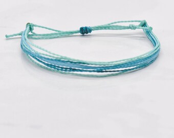 Surfer Bracelet, String Bracelet, Wax Cord Bracelet, Waterproof, Adjustable, Beach Bracelet, Stackable Bracelet, Multistrand Bracelet