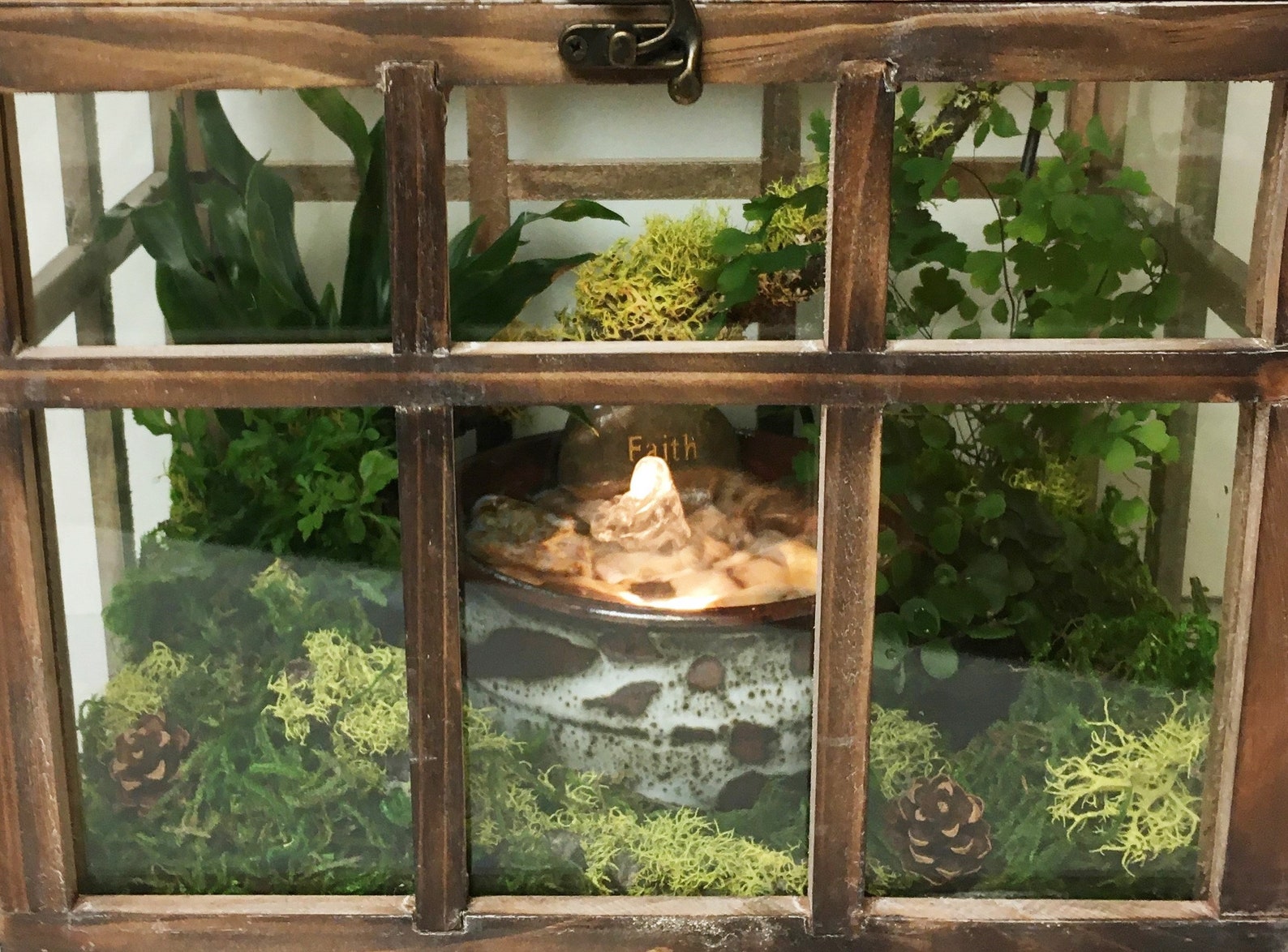 Wooden Terrarium With Tranquility Fountain & Plants Farm Etsy