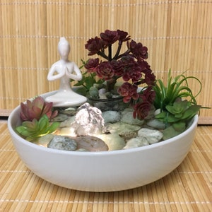 Tranquility Jade Water Garden Fountain Lady Meditating And Oriental Flowering Tree #916