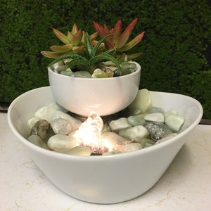 Fountain Tranquility Tabletop Jade Water Garden Fountain With LIVE Succulents, Zen FREE SHIPPING #694