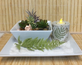 Tranquility Tabletop Garden Fountain Zen Sand And Nature Candle #742