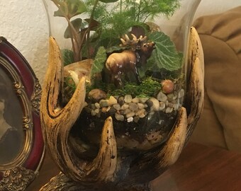 Miniature Tranquility Antler Forrest Garden Terrarium With Elk