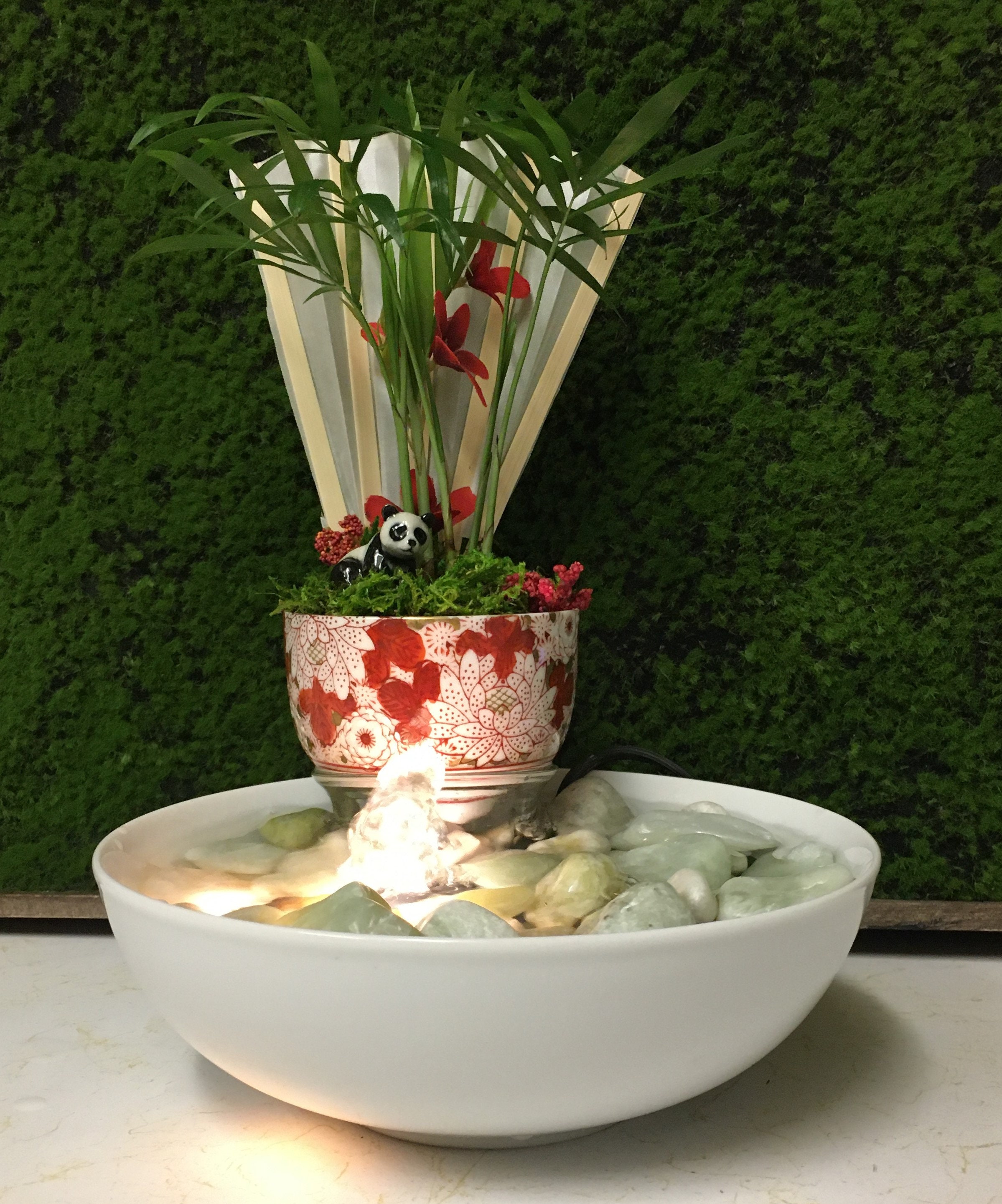 Tranquility Tabletop Water Garden Fountain With Panda in Red & Etsy