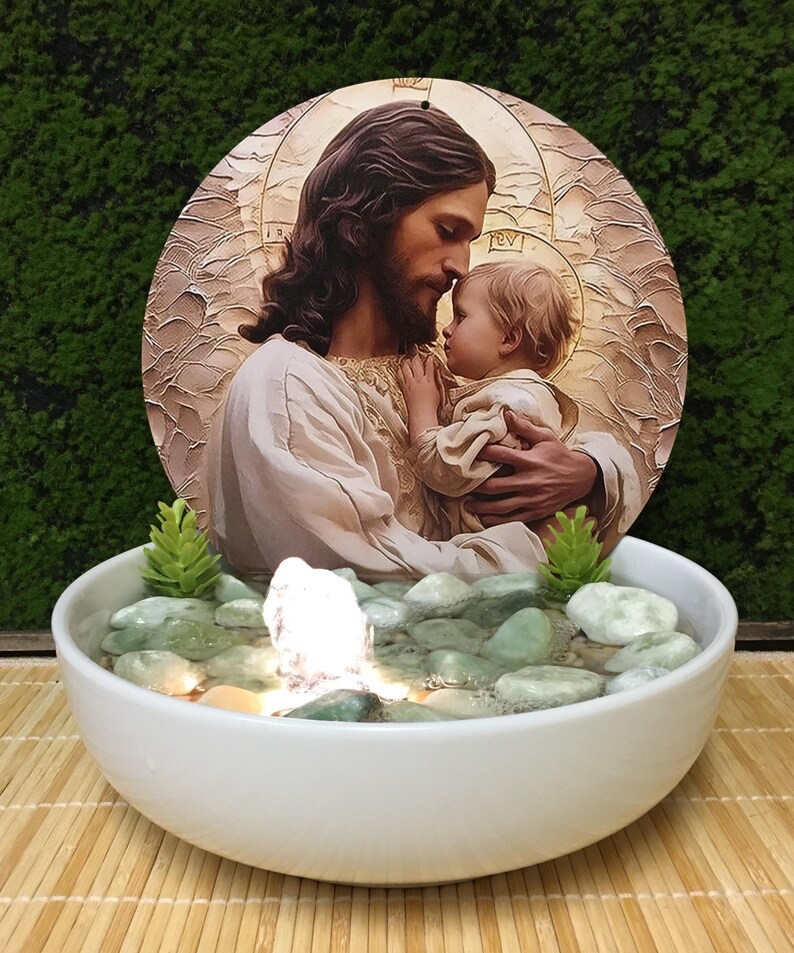Tranquility Tabletop Water Fountain Child With Jesus / Angel 984 Etsy