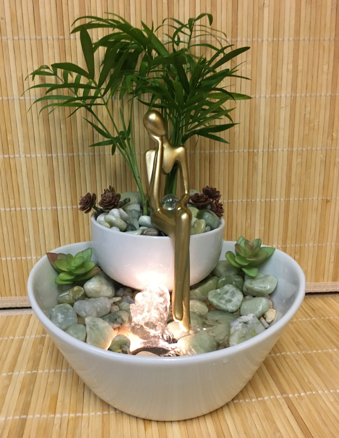 Tranquility Tabletop Jade Water Garden Fountain With Live Plant and Zen