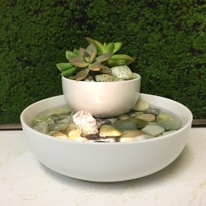 Fountain Tranquility Tabletop Jade Water Garden Fountain With Live Succulents,  Zen #412