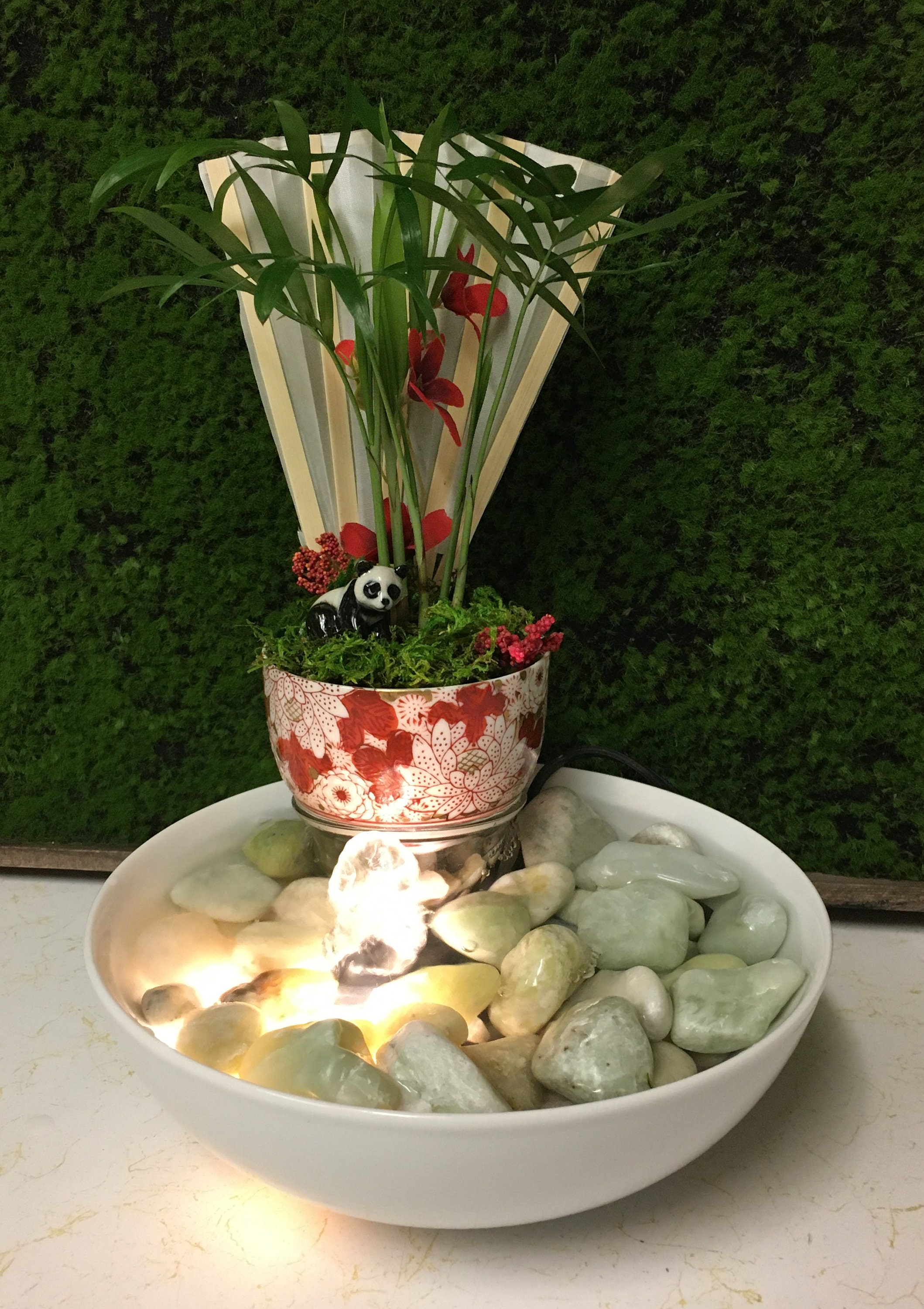 Tranquility Tabletop Water Garden Fountain With Panda in Red & Etsy