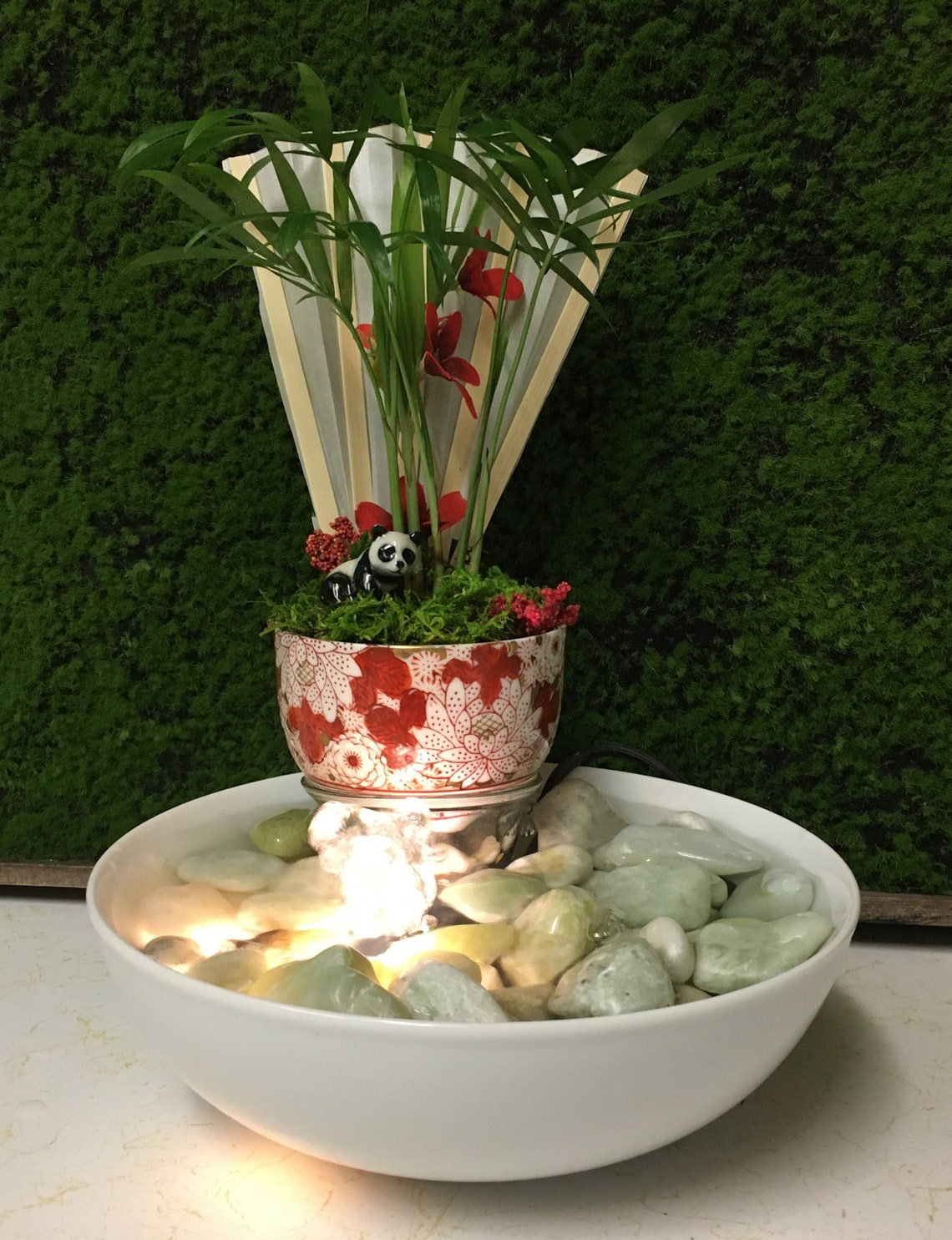 Tranquility Tabletop Water Garden Fountain With Panda In Red & Etsy