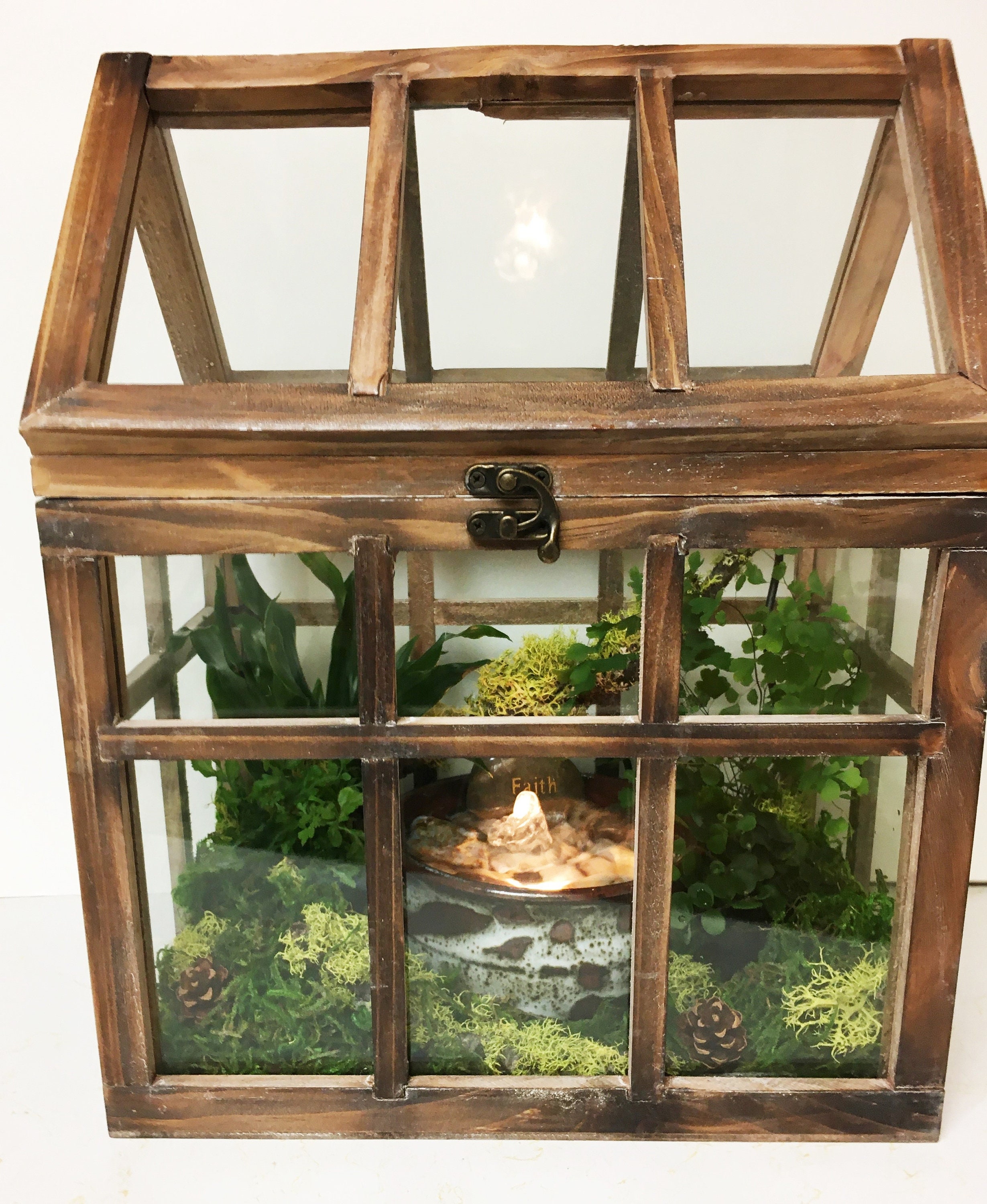 Wooden Terrarium With Tranquility Fountain & Plants Farm Etsy