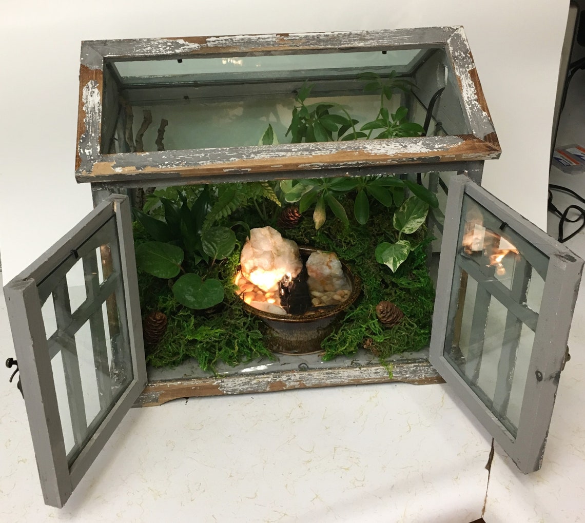 Wooden Terrarium With Matching Tranquility Tabletop Fountain Etsy