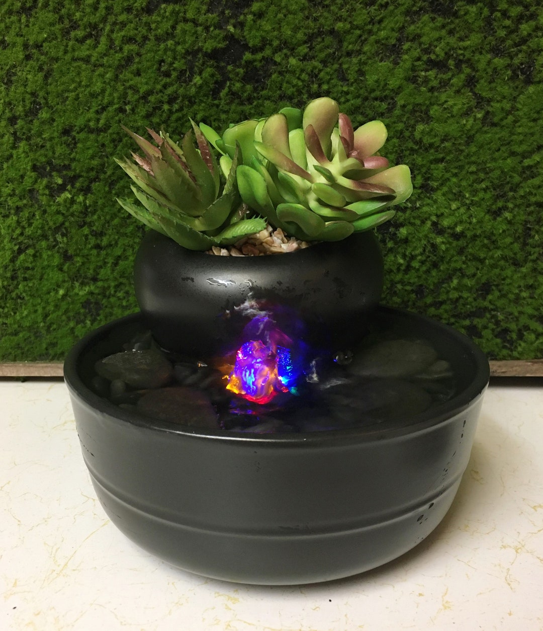 Fountain Tranquility Tabletop Water Garden Fountain With Succulents in