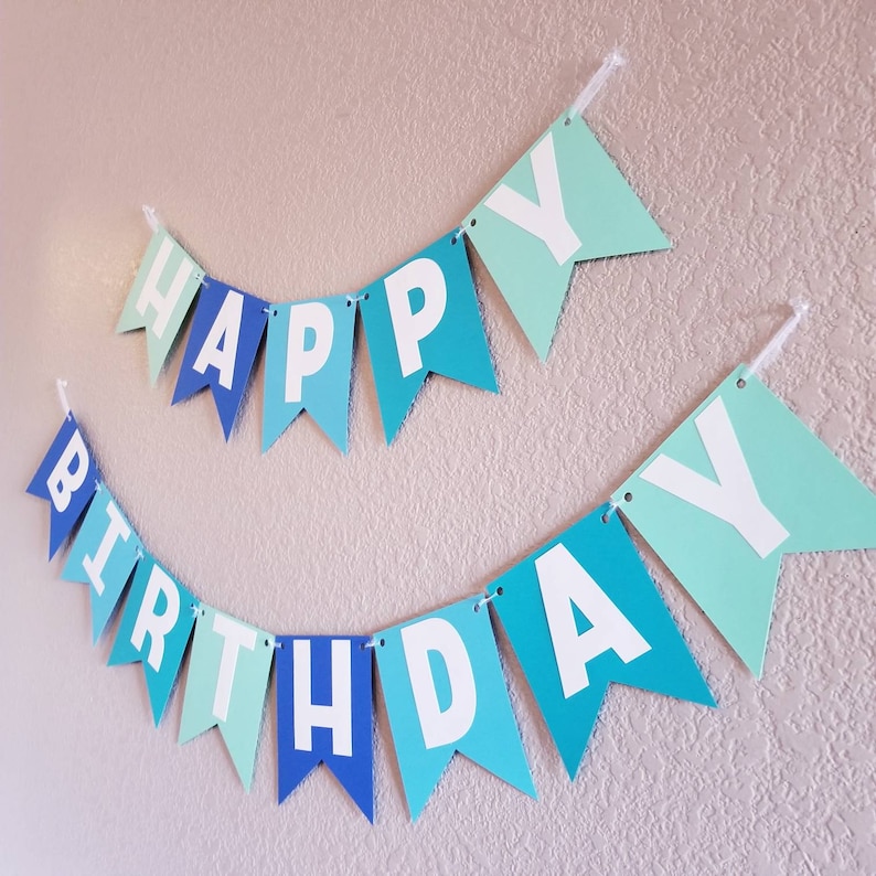 happy birthday banner blue banner blue ombre banner etsy
