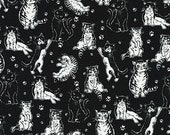 Cat fabric by half yard, black cat printed quilting cotton, cats quilting fabric, cat sewing fabric, Robert Kaufman white cat cotton fabric