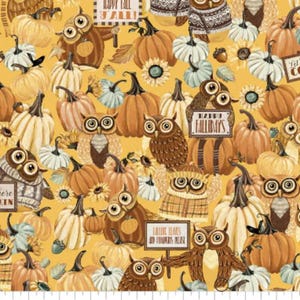 Owl fabric by half yard, pumpkin cotton, harvest quilting cotton, fall quilting fabric, nature sewing fabric, Camelot Thanksgiving fabric